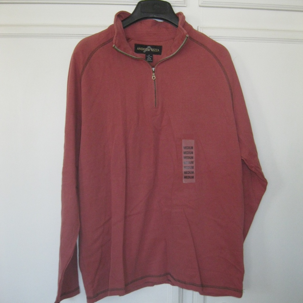 Andrew Fezza men's cotton pullover with zipper, dusty rose, NWT, Sz M
